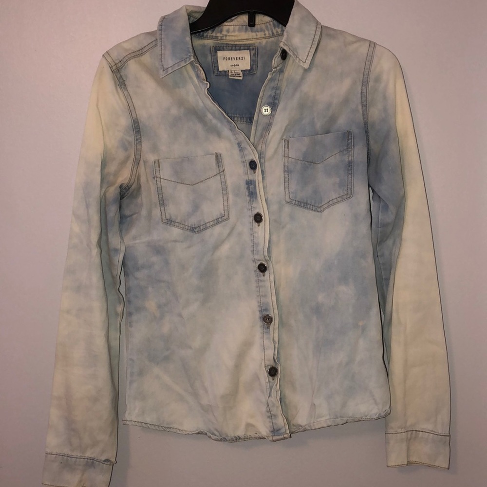 F21 faded denim button down